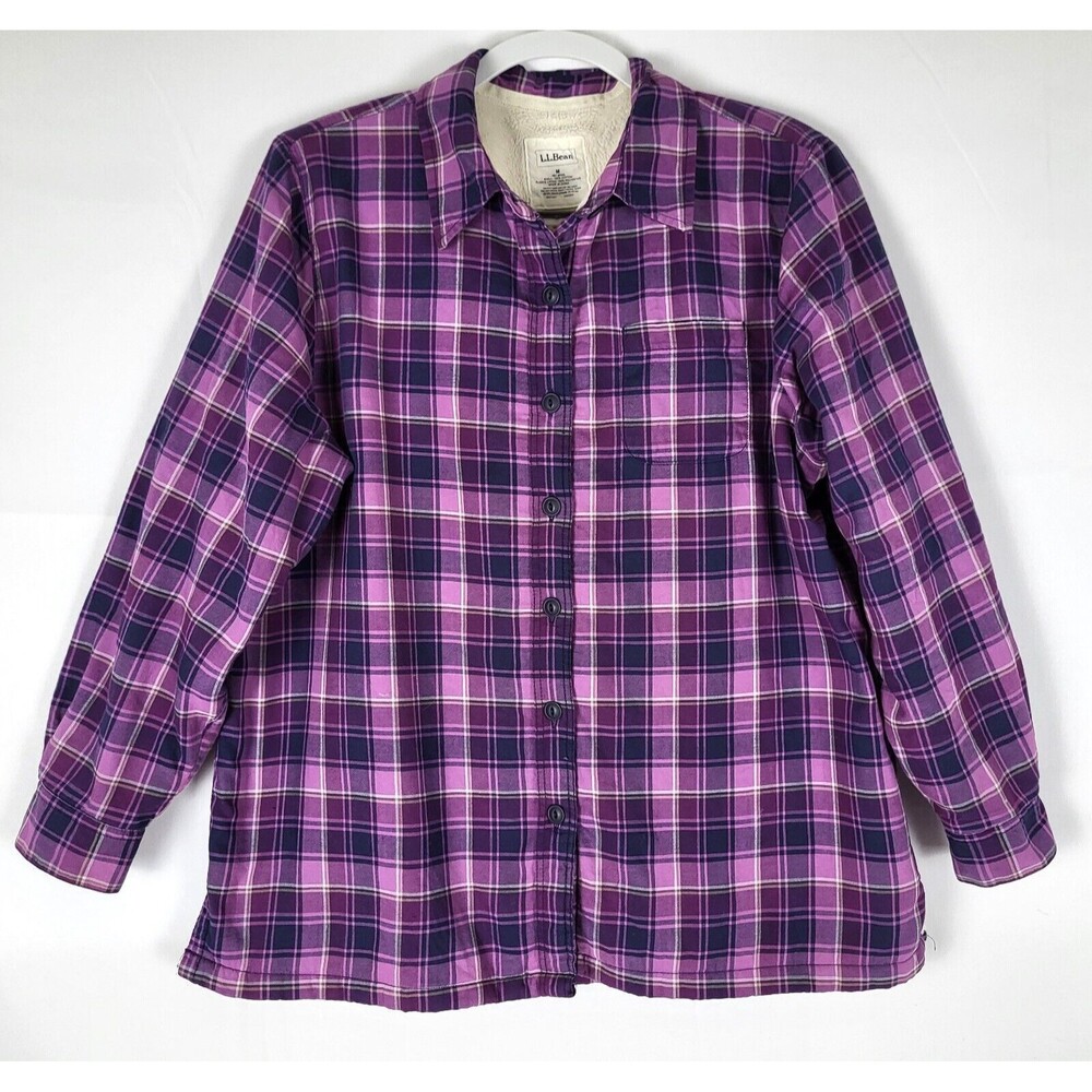 LL Bean Womens Fleece Lined Shirt Shacket Purple Size Medium